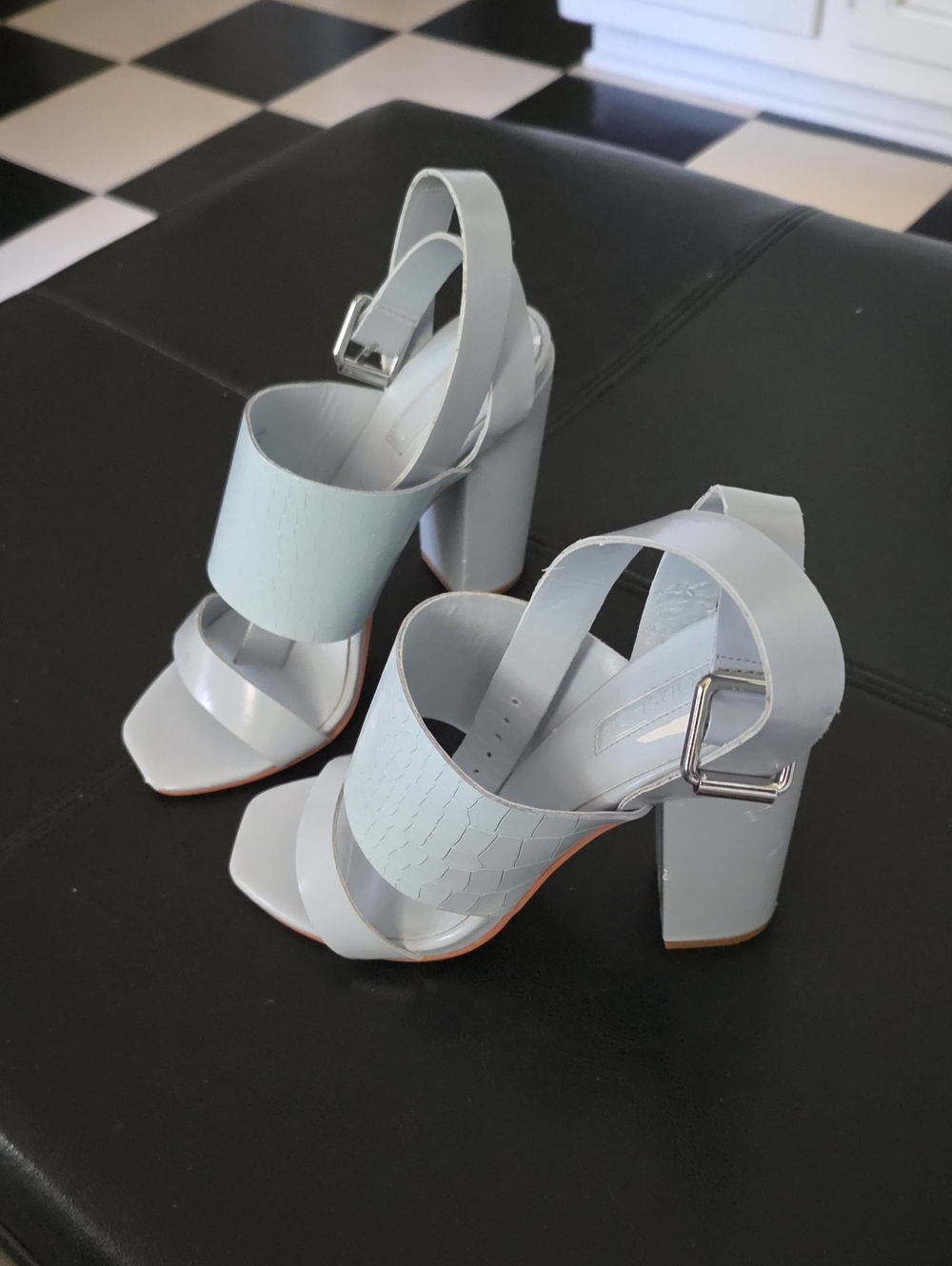 Block Heel Strappy Sandals in Light Blue - Women